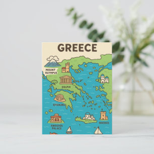 Postal Mapa de dibujos animados de Grecia – Monumentos il