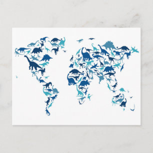 Postal Mapa de dinosaurios del Mapa Mundial