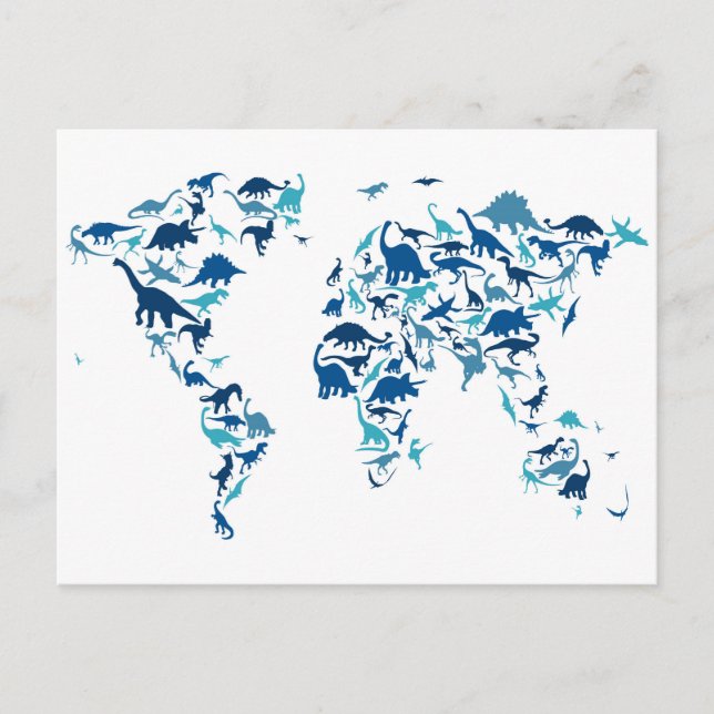 Postal Mapa de dinosaurios del Mapa Mundial (Anverso)