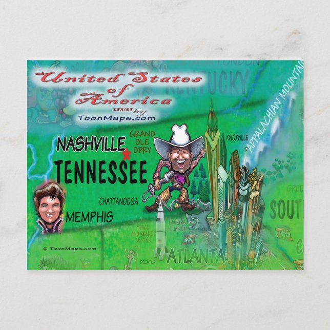 Postal Mapa de diversiones de Estados Unidos (Anverso)