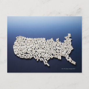 Postal Mapa de EE.UU. hecho de pastillas blancas