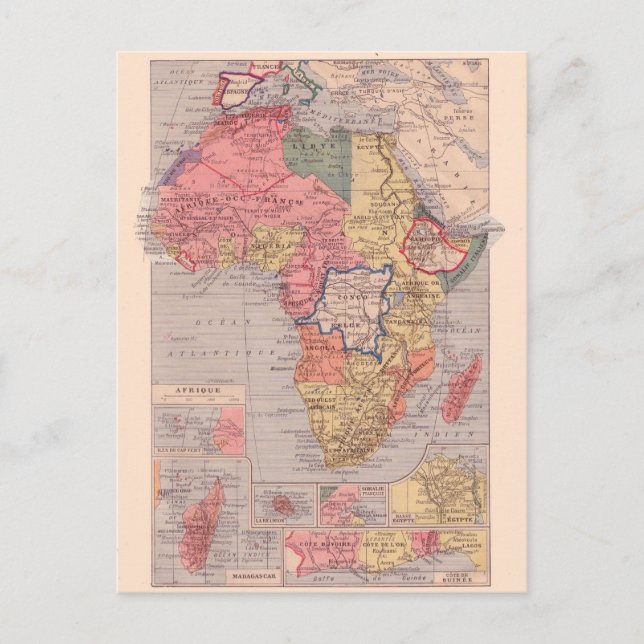 Postal Mapa de época, 1920, África (Anverso)