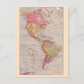 Postal Mapa de época, 1920, América, norte y sur