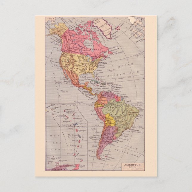 Postal Mapa de época, 1920, América, norte y sur (Anverso)