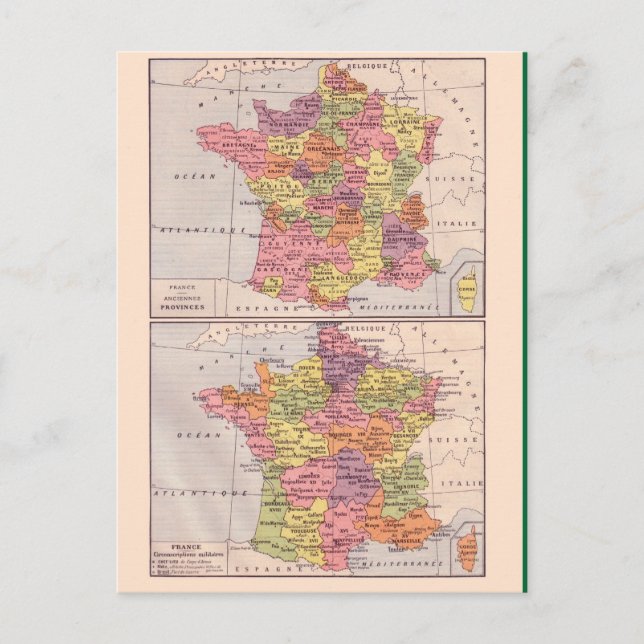Postal Mapa de época, 1920, Francia (Anverso)