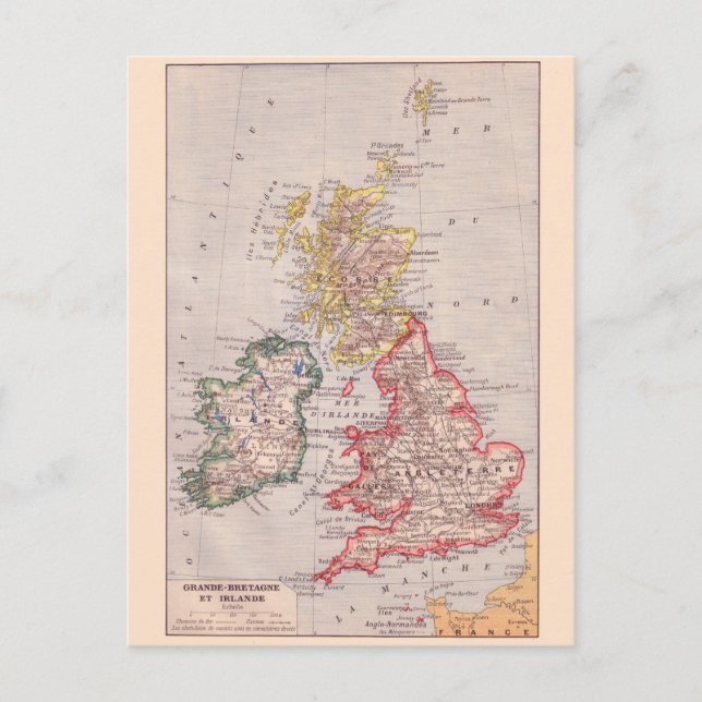Postal Mapa de época, 1920, Gran Bretaña e Irlanda (Anverso)