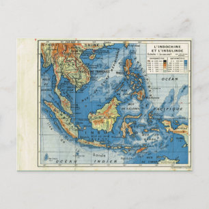 Postal Mapa de época, 1920, Indochine et Insulinde