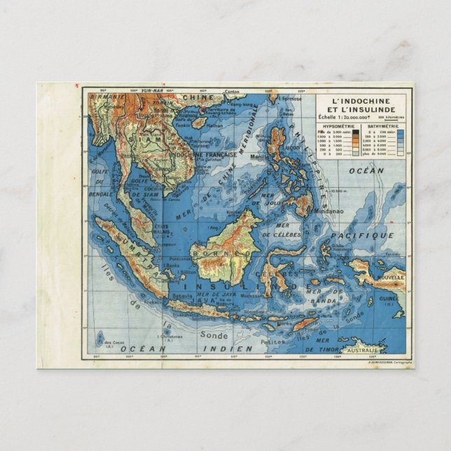 Postal Mapa de época, 1920, Indochine et Insulinde (Anverso)
