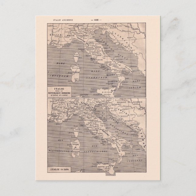 Postal Mapa de época, 1920, Italia (Anverso)
