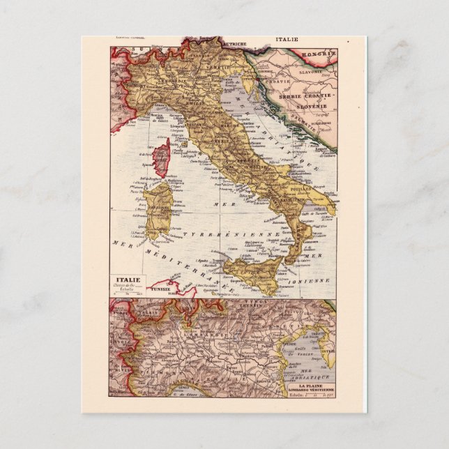 Postal Mapa de época, 1920, Italia (Anverso)