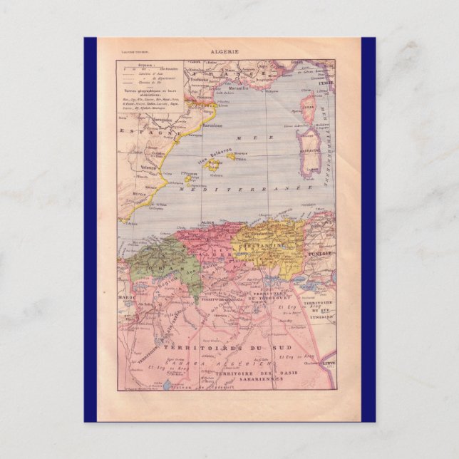 Postal Mapa de época, Argelia, alrededor de 1920 (Anverso)
