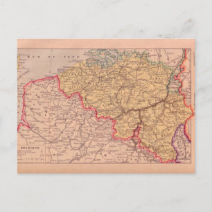 Postal Mapa de época, Bélgica, alrededor de 1920