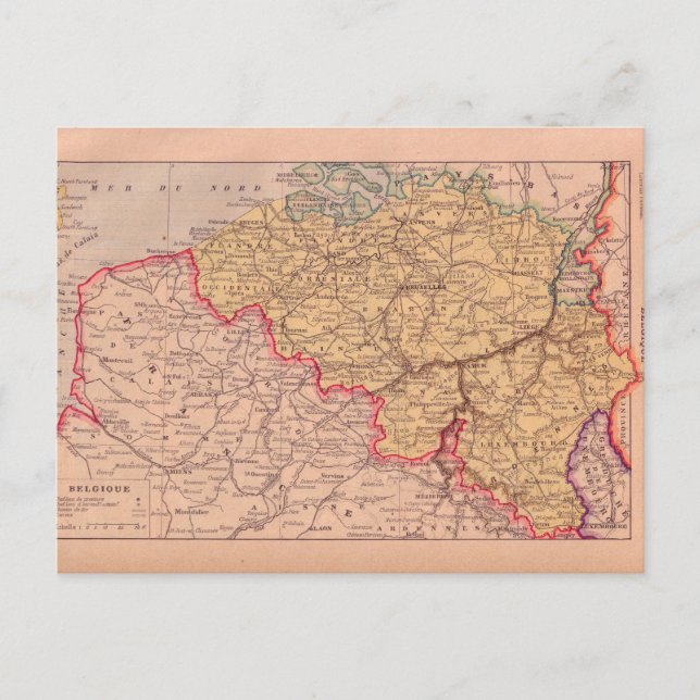 Postal Mapa de época, Bélgica, alrededor de 1920 (Anverso)