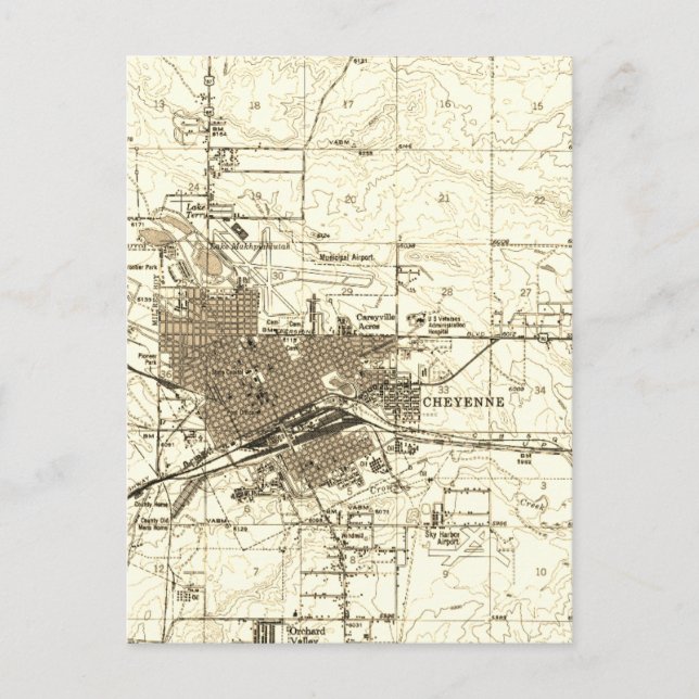 Postal Mapa de época Cheyenne Wyoming (Anverso)