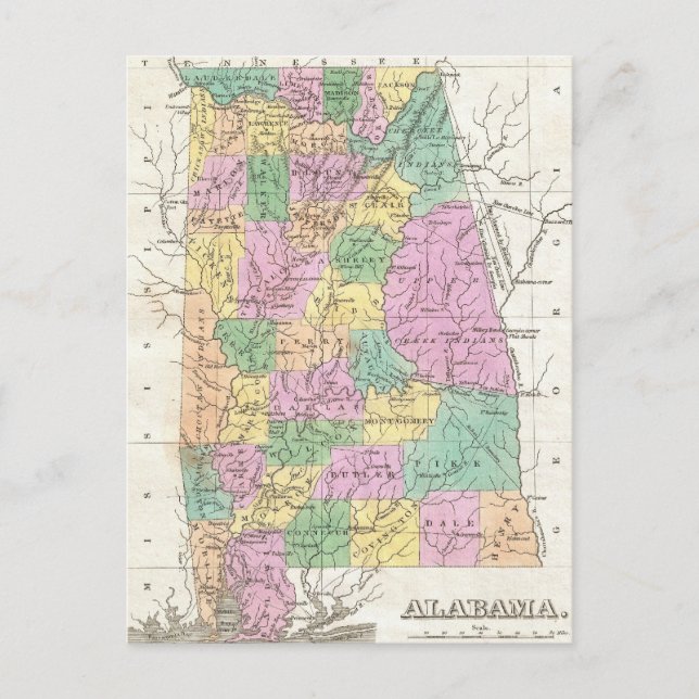 Postal Mapa de época de Alabama (1827) (Anverso)