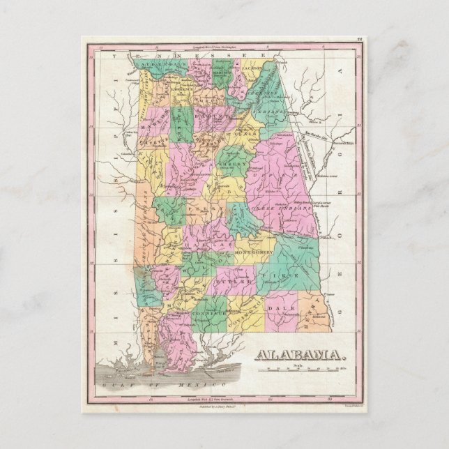 Postal Mapa de época de Alabama (1827) (Anverso)