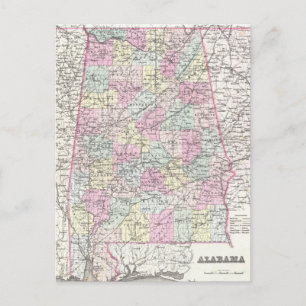 Postal Mapa de época de Alabama (1855)
