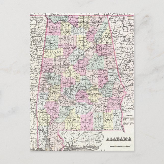 Postal Mapa de época de Alabama (1855) (Anverso)