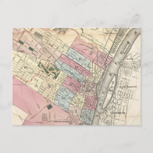 Postal Mapa de época de Albany NY (1874) (Anverso)