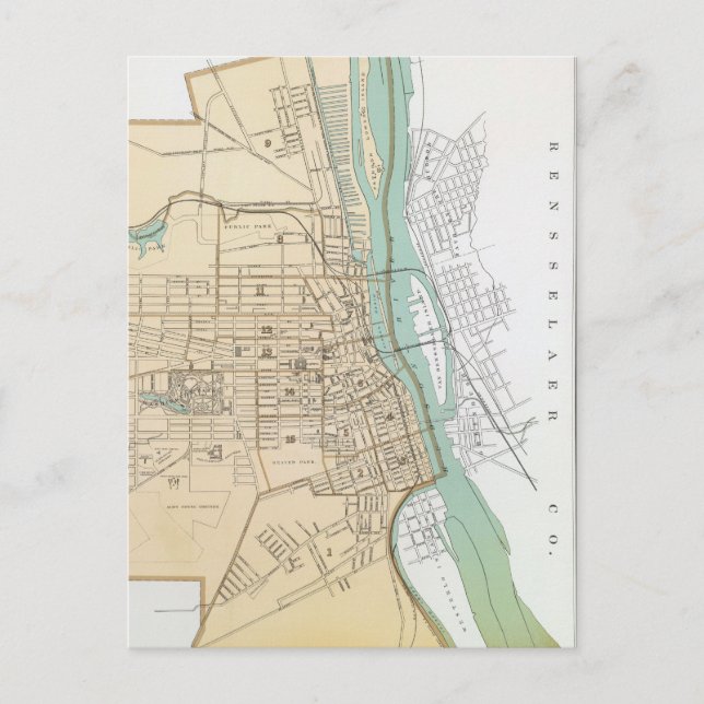 Postal Mapa de época de Albany NY (1895) (Anverso)