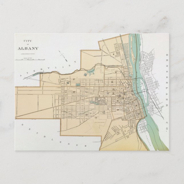 Postal Mapa de época de Albany NY (1895) (Anverso)