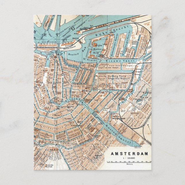 Postal Mapa de época de Amsterdam (1905) (Anverso)