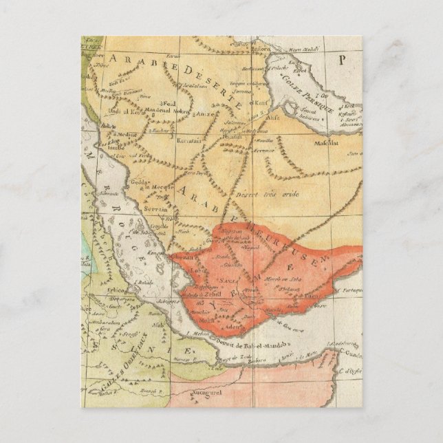 Postal Mapa de época de Arabia Saudita (1780) (Anverso)