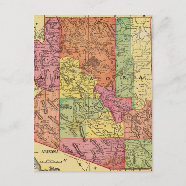 Postal Mapa de época de Arizona (1909) (Anverso)