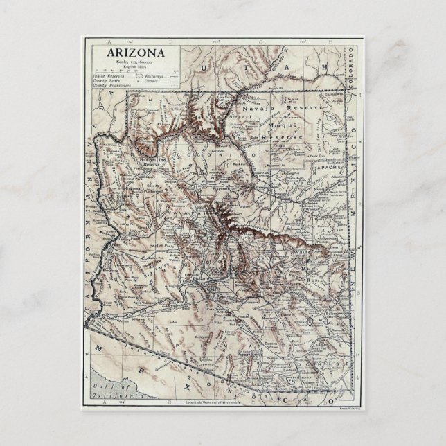 Postal Mapa de época de Arizona (1911) (Anverso)