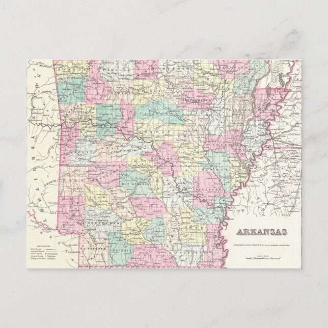 Postal Mapa de época de Arkansas (1855) (Anverso)