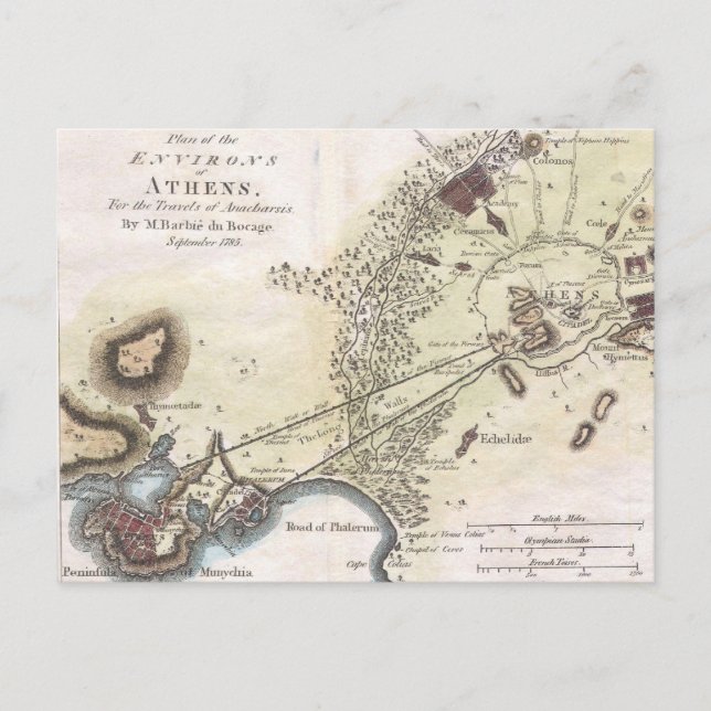 Postal Mapa de época de Atenas (1784) (Anverso)