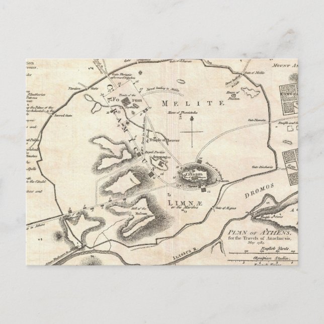 Postal Mapa de época de Atenas Grecia (1784) (Anverso)