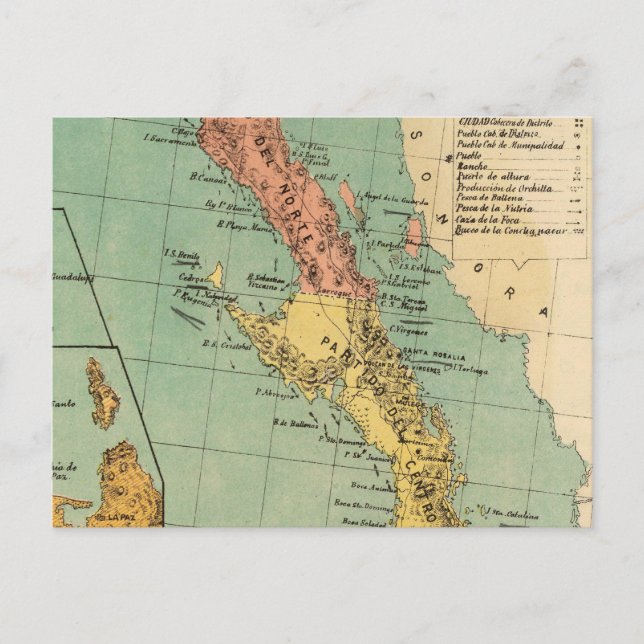 Postal Mapa de época de Baja California (1899) (Anverso)
