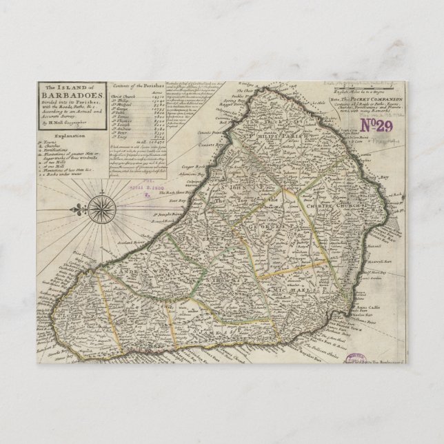 Postal Mapa de época de Barbados (1736) (Anverso)