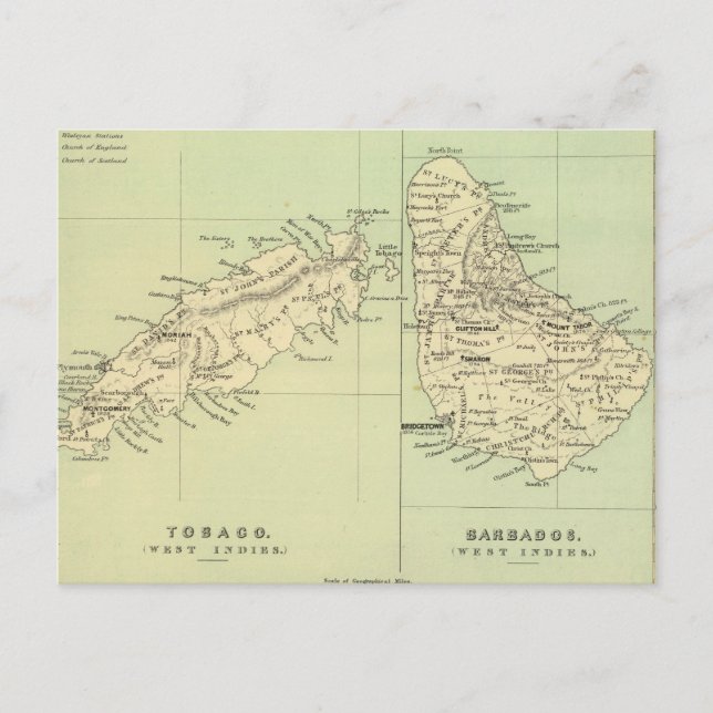 Postal Mapa de época de Barbados y Tabago (1853) (Anverso)