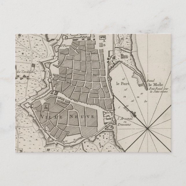 Postal Mapa de época de Barcelona España (1764) (Anverso)