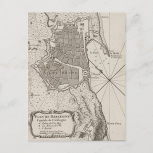 Postal Mapa de época de Barcelona España (1764)