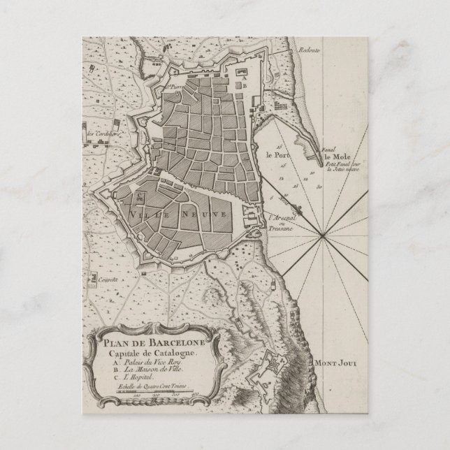 Postal Mapa de época de Barcelona España (1764) (Anverso)