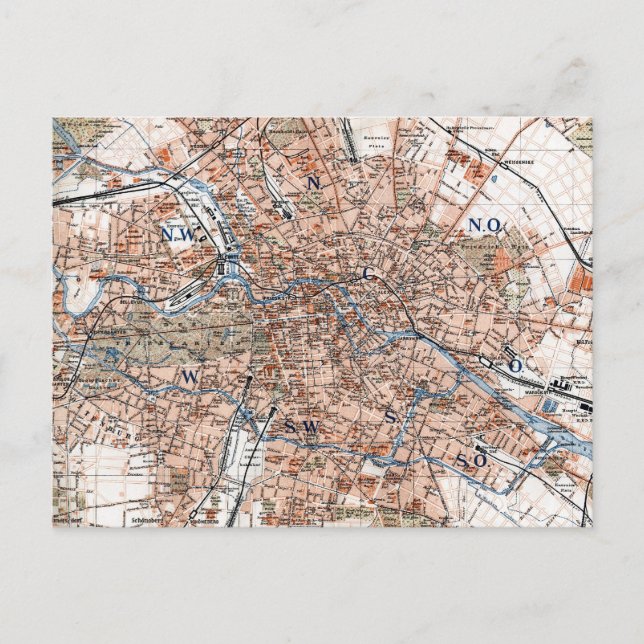 Postal Mapa de época de Berlín Alemania (1894) (Anverso)