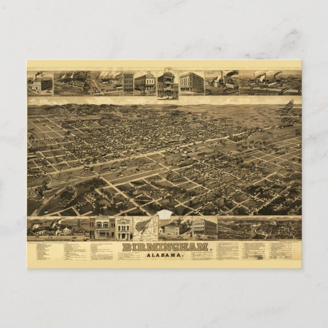 Postal Mapa de época de Birmingham, Alabama (1885) (Anverso)