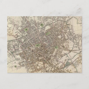 Postal Mapa de época de Birmingham Inglaterra (1839)