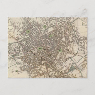 Postal Mapa de época de Birmingham Inglaterra (1839)
