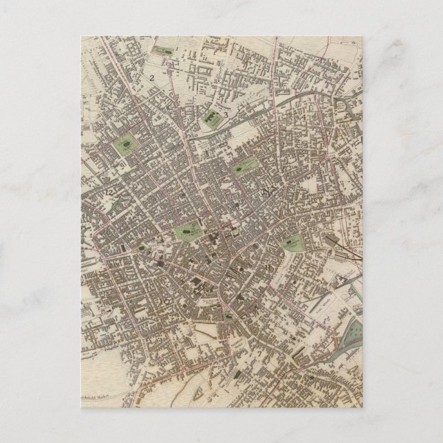 Postal Mapa de época de Birmingham Inglaterra (1839) (Anverso)