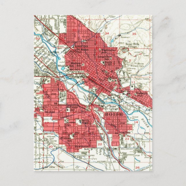Postal Mapa de época de Boise Idaho (1954) (Anverso)