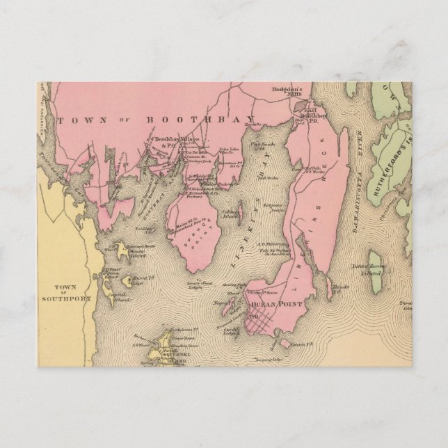 Postal Mapa de época de Boothbay Maine (1894) (Anverso)