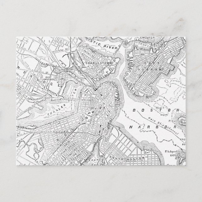 Postal Mapa de época de Boston (1878) (Anverso)