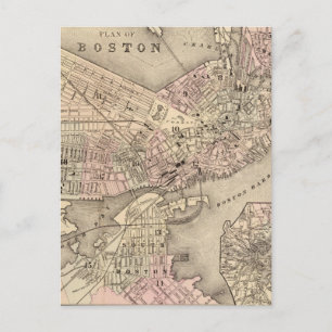 Postal Mapa de época de Boston (1880)