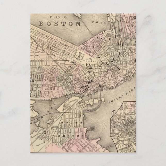Postal Mapa de época de Boston (1880) (Anverso)