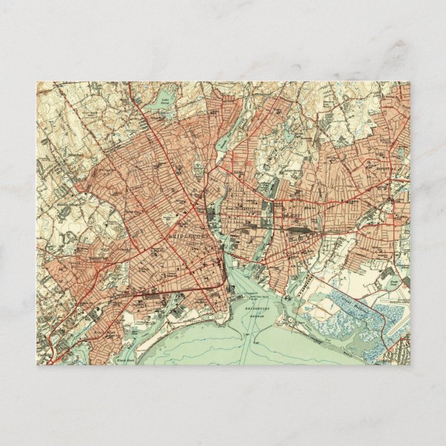 Postal Mapa de época de Bridgeport Connecticut (1951) 2 (Anverso)