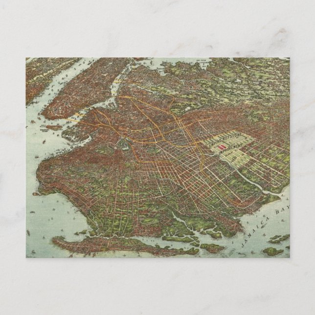 Postal Mapa de época de Brooklyn NY (1908) (Anverso)